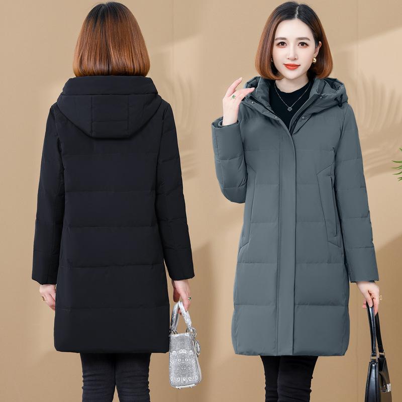 Big down jacket women's medium and long knee thickened new middle-aged fashion white duck down warm mother outfit