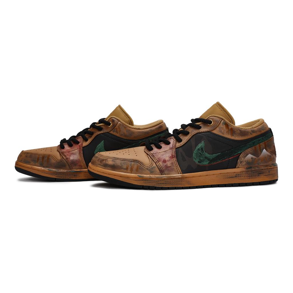 Jordan Air Jordan 1 Vintage Basketballschuhe Herren Low-Top Schwarz/Braun/Umbra/Grün HQ3603-201(Team80-S-BOX)