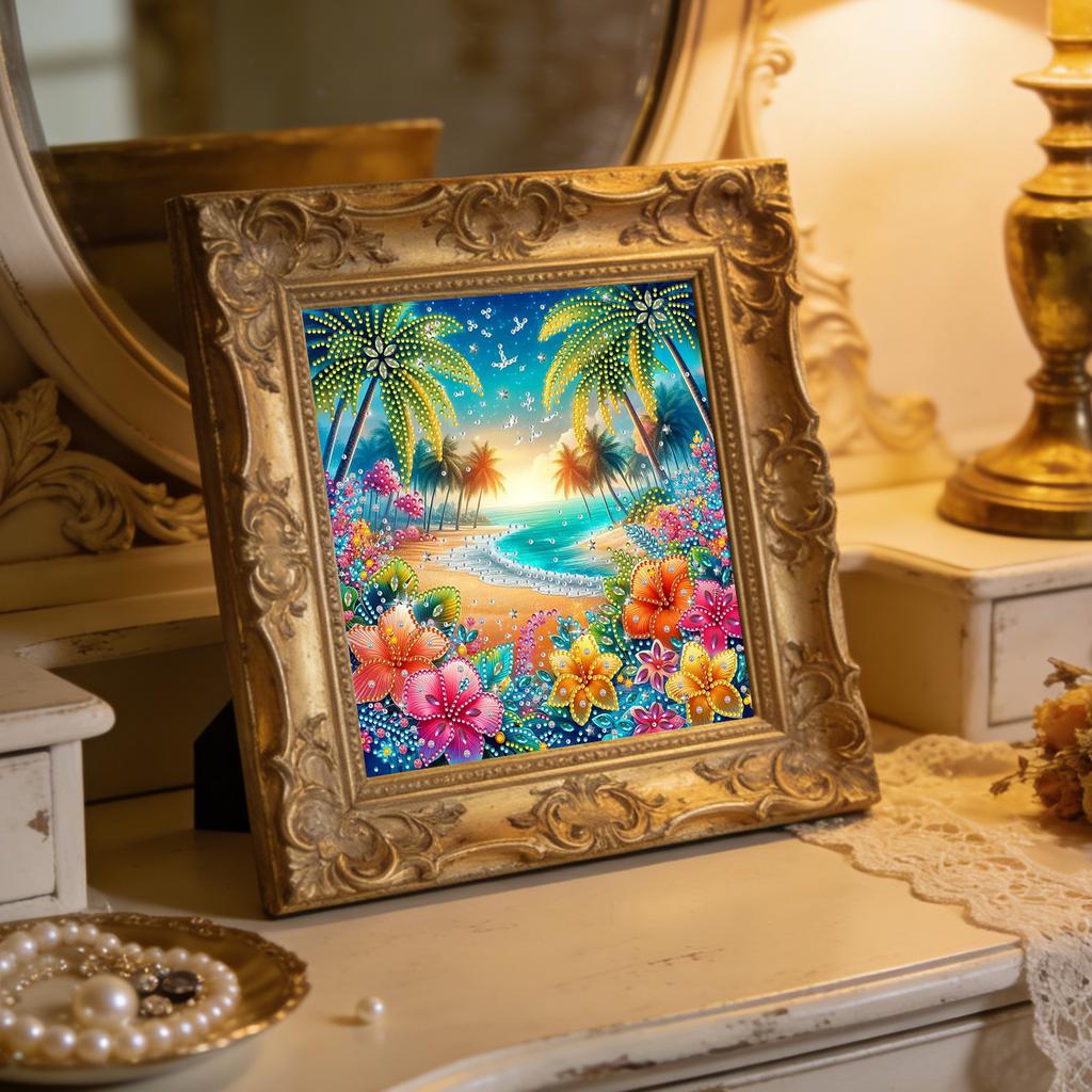 Summer Beach Special Shaped 5D DIY Partial Drill Diamond Art Kit for Adults Home Wall Decor Diamonds Dots Gem Art Kits 30x30cm