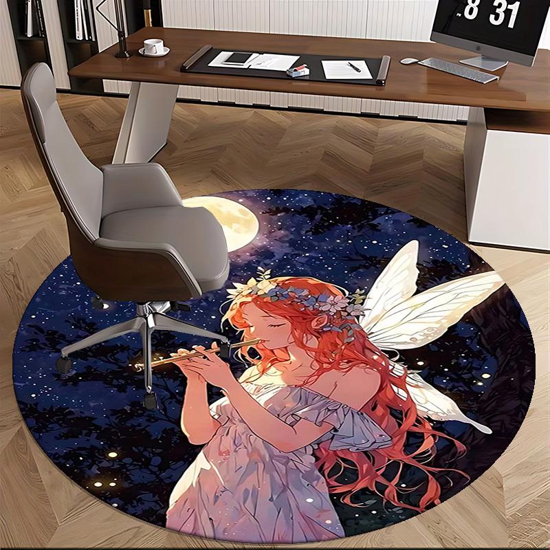 1pc Anime Fairy Moonlit Night Round Carpet Office Chair Mat, Non Slip Rug for Home Decor, Gift, Office, Living Room, Bedroom
