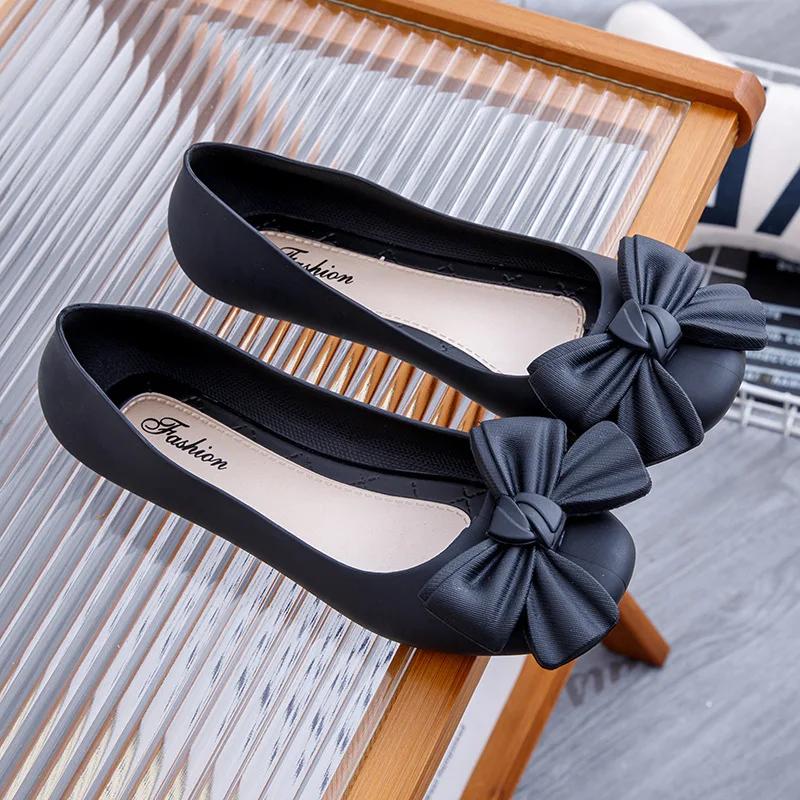 Fashion Fashion New Women's Comfortable Sandals Solid Color Bow Flat Shoes Summer Outer Wear Casual Bag Heel Flat Round Toe Sandals