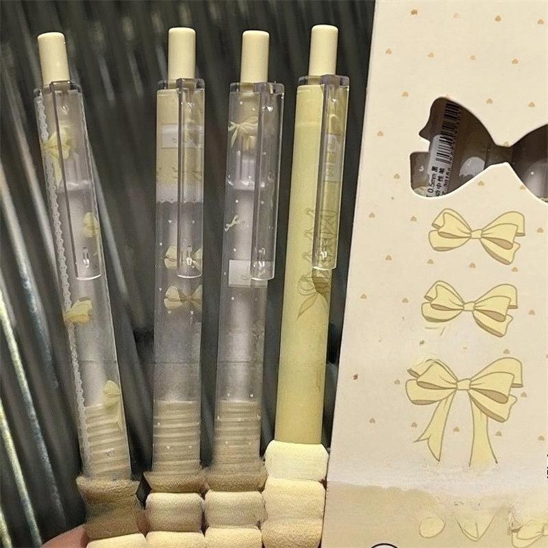 4 unids/caja bolígrafo de Gel a la moda, bolígrafo de papelería de estilo mariposa sencillo y creativo, bolígrafo para álbum de recortes de tinta negra de 0,38/0,5mm, suministros para estudiantes