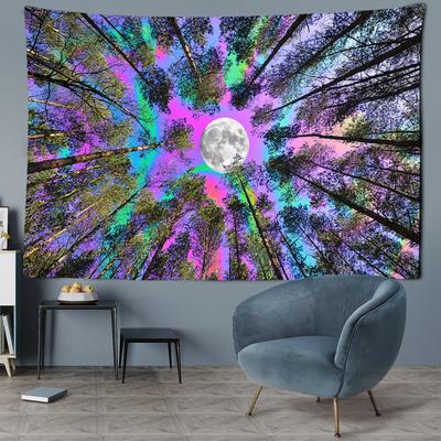 Colorful Moon Forest Tapestry Wall Hanging Abstract Witchcraft Mysterious Night Scene Bedroom Living Room Simple Home Decor