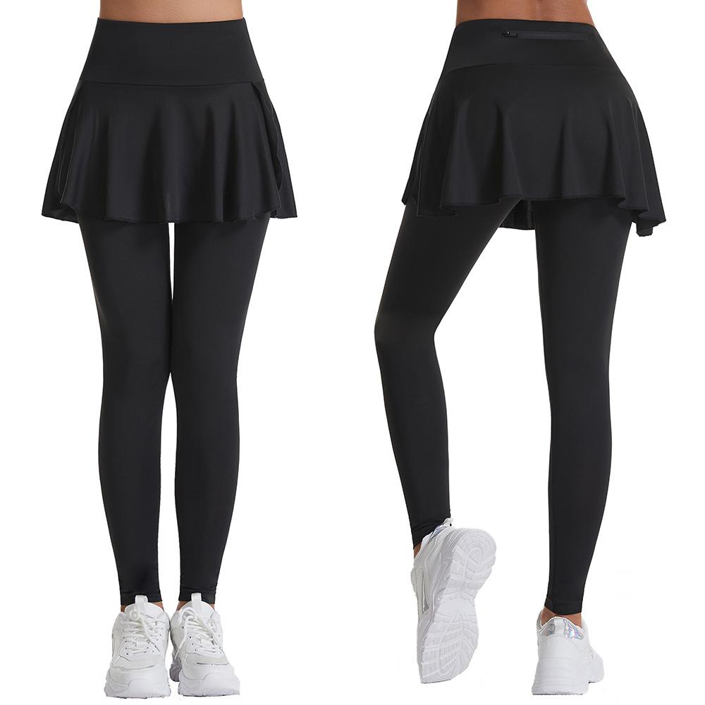 Women s 2-in-1 Skirted Leggings with Pocket High Waist Tennis Golf Running Skort Leggings Sports Dresses S чёрный