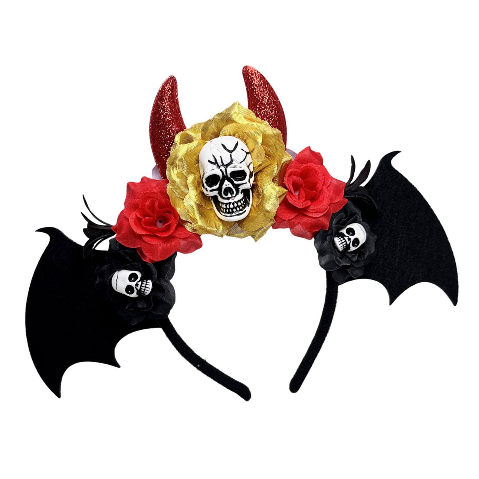 

Halloween Skull Hairband Hair Styling Accessory with Flower Dark Series Harihoop For Family Gathering Party Celebration золотой