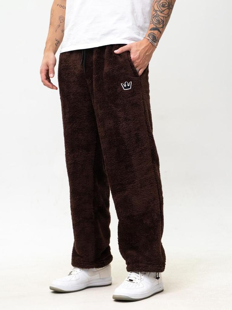 Jigga Wear Teddy Simple Crown XL Men's Dark Brown Sherpa Baggy Sweatpants