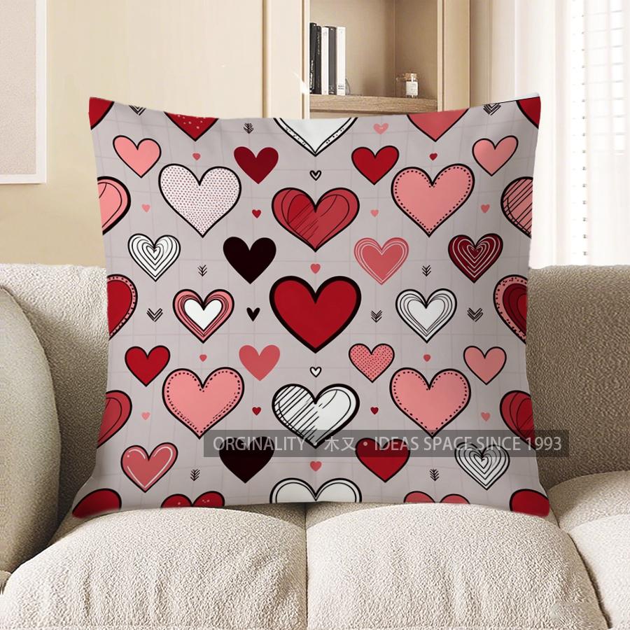 2D Heart Patterns Pillow Covers For Cozy Decor Pattern Cushion Cover Suitable For Sofa Bedroom Car Pillow Cover