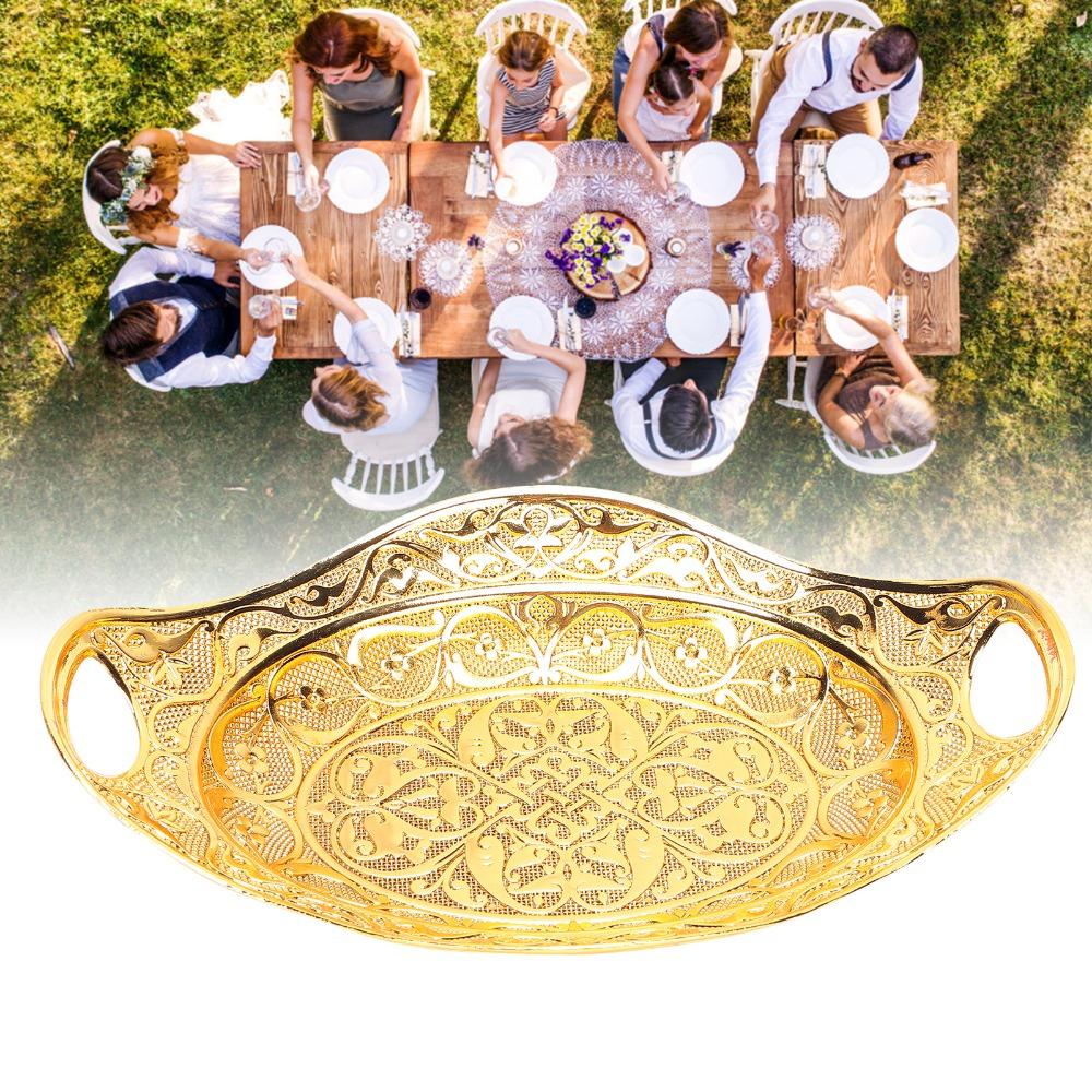 Zinc Alloy Fruit Tray Oval Shape Serving Tray Elegant Decorative Tray Kitchen Counter