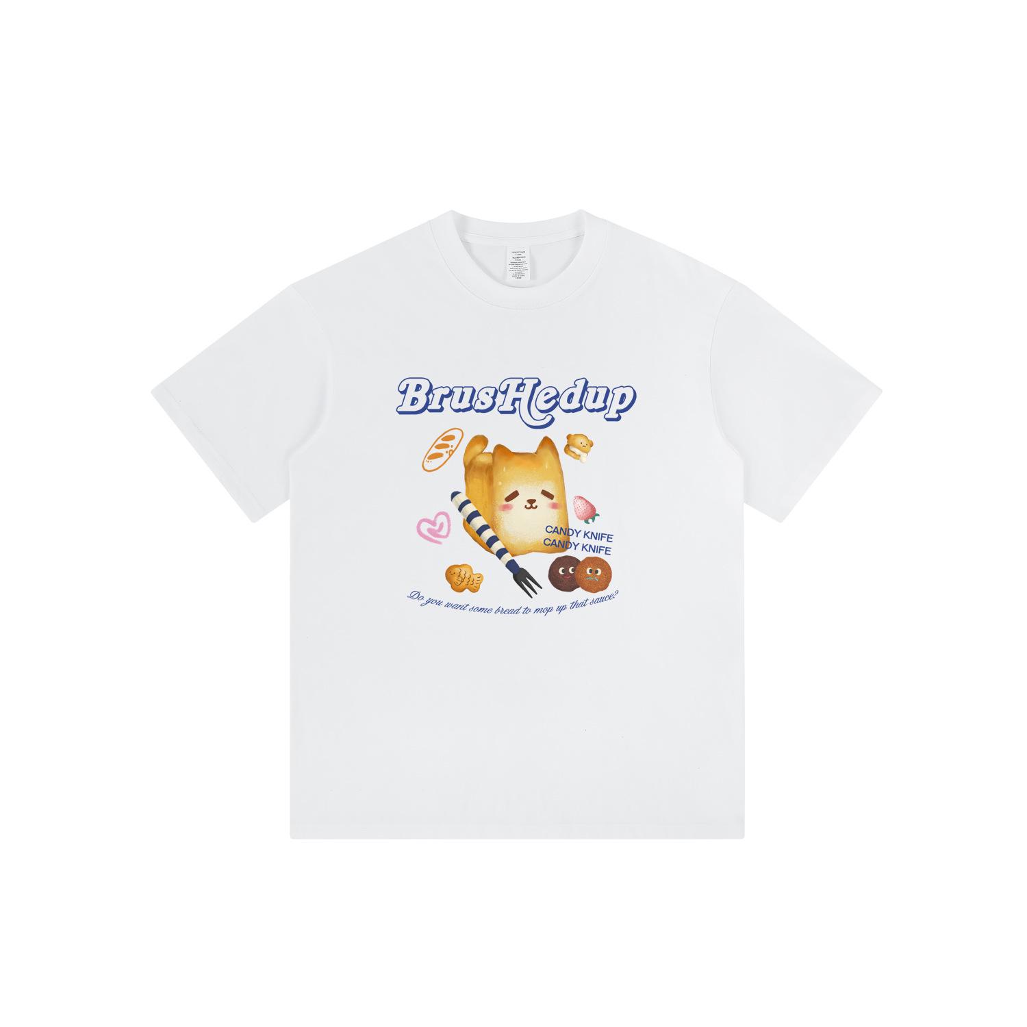 

American Cat Toast Print Unisex Loose T-Shirt - Trendy Summer Short Sleeve S