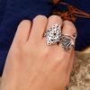 1Pcs Chinese retro style diamond-shaped hollow ring, peacock cloud motif, simple opening ring