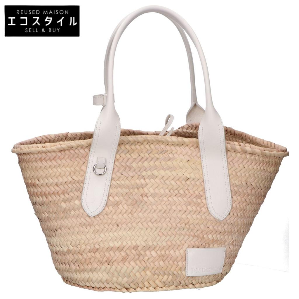 J&MDavidson BASKET M Raffia/Leather Basket Bag Tote Bag Natural / whiteUsed