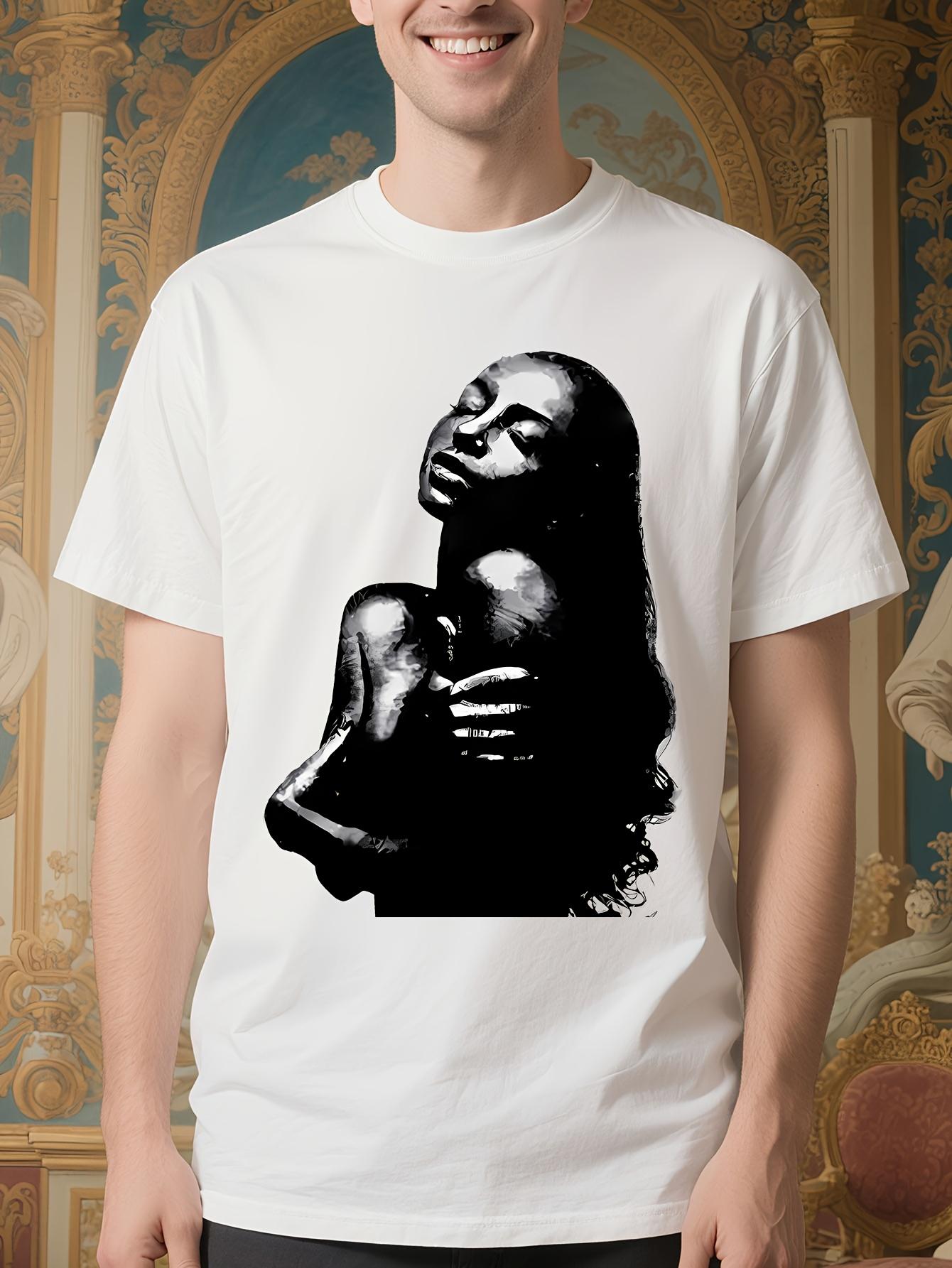 Love Deluxe Vintage Graphic - Black & White Portrait Print O-Neck Tee T-shirt M
