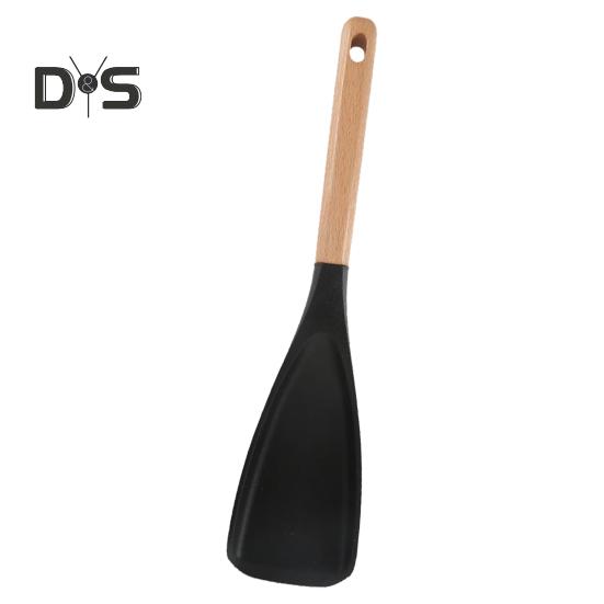 

Многофункциональные силиконовые ложки для приготовления пищи с деревянными ручками. Ложка для приготовления пищи. Термостойкая кухонная утварь для смешивания, помешивания и сервировки. чёрный