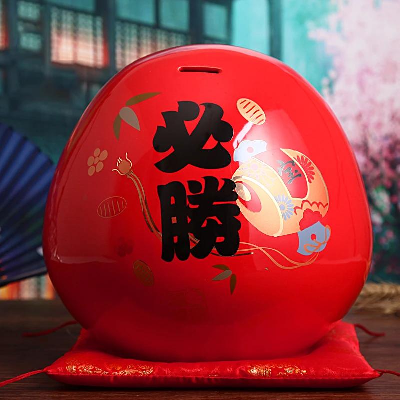 7.5 inch Japanese Ceramic Daruma Doll Lucky Charm Feng Shui Zen Ornament Centerpiece Money Box Home Desktop Decoration