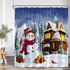 Cute Snowman Christmas Shower Curtains Xmas Tree Gift Winter Forest Red Bird Cedar Snowflake Scenery Home Bathroom Curtain Decor