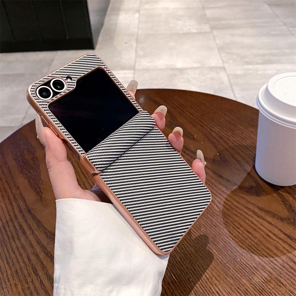 For Samsung Galaxy Z Flip 7 6 5 4 Electroplated Carbon Fiber Texture Matte Shockproof Anti-Drop Folding Hard PC Protective Case