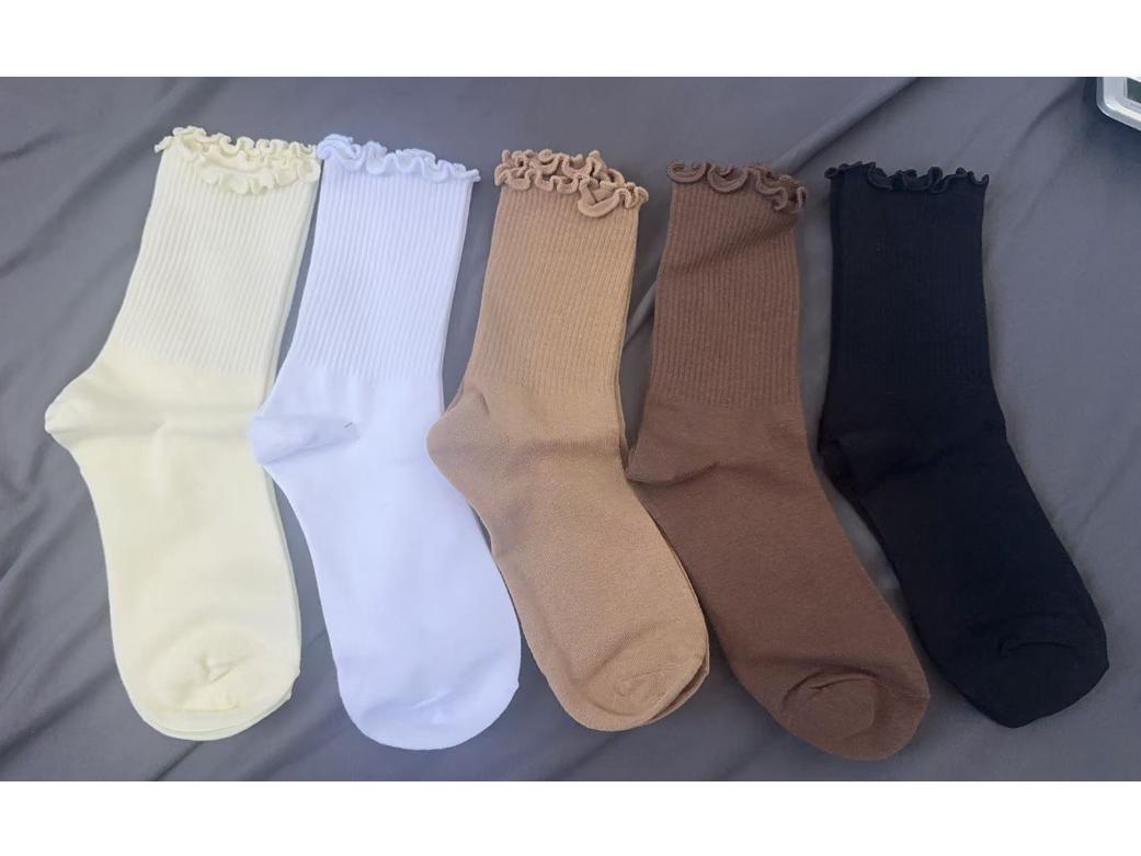 

Женские носки до середины икры с кружевами и оборками - Весенне-осенние носки-скранчи в японском стиле Standard чёрный