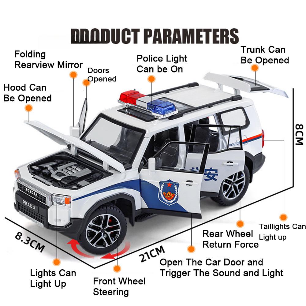 1:24 MODEL Y Prado LC250 Police Car Model Toy Sound Light Public Security 911 Emergency Vehicle Models Birthday Gift for Boys