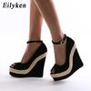 Fashion Eilyken Summer Street Style Peep Toe Solid Platform Wedges Sandals High Heels Women Straw Party Ankle-Wrap Shoes