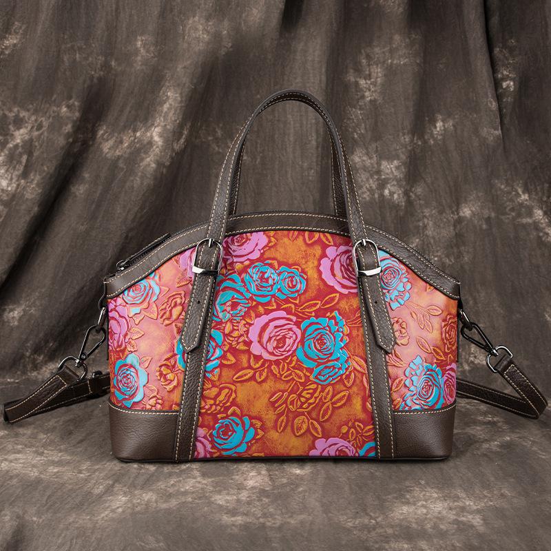 

Роскошные сумки Johnature из натуральной кожи в стиле ретро, ​​женские сумки для отдыха, мягкие сумки из воловьей кожи с цветочным принтом на плечо и через плечо кофейный