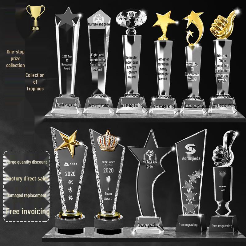 Creative Custom Five-Pointed Star Crystal Trophy and Medal Ornament - Available in Stock