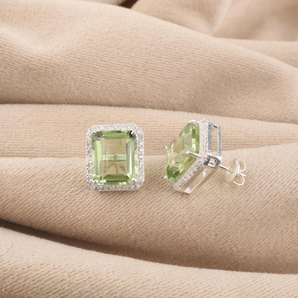 Green Amethyst Gemstone 925 Sterling Silver Jewelry Designer Studs Earring 0.57" For Anniversary Gift CZE-6-14