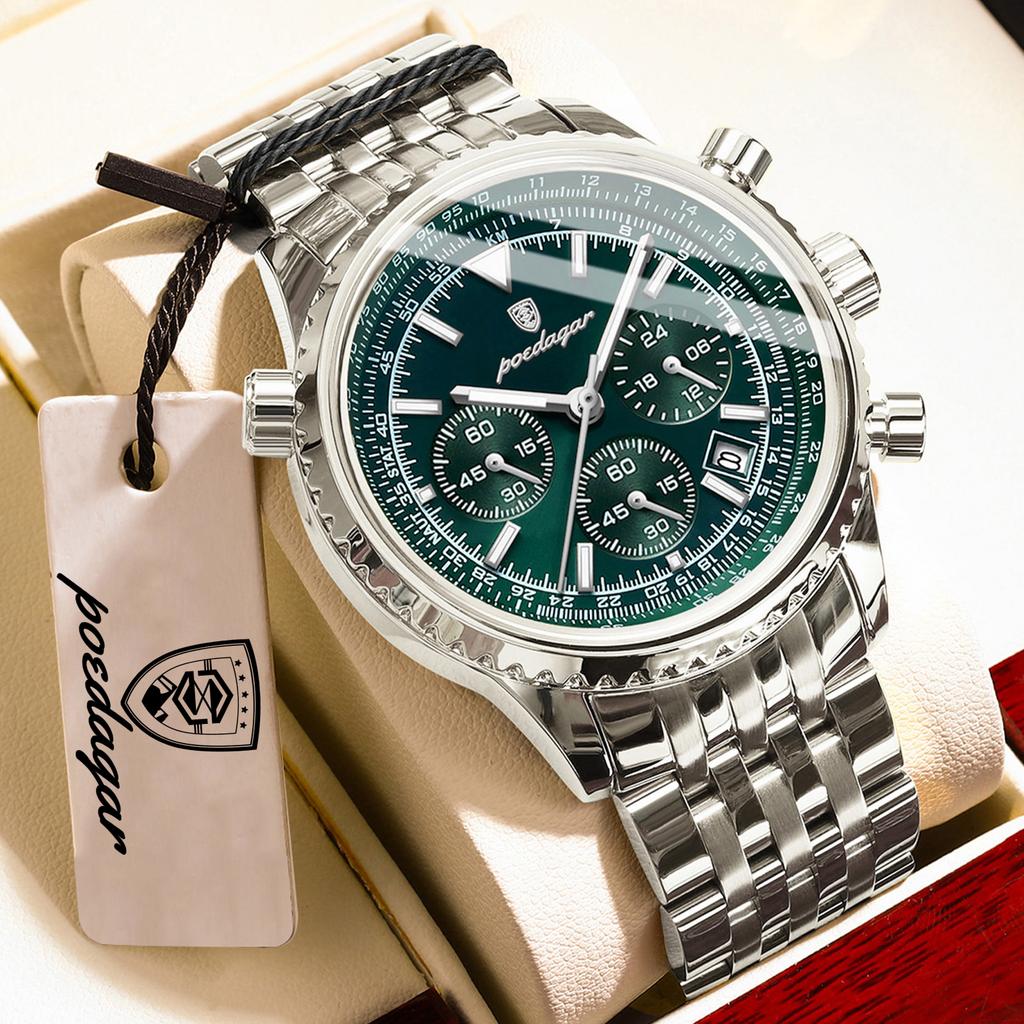 POEDAGAR Casual Man Clock Chronograph Date Waterproof Luminous Quartz Watches Stainless Steel Fashion Wristwatch Reloj