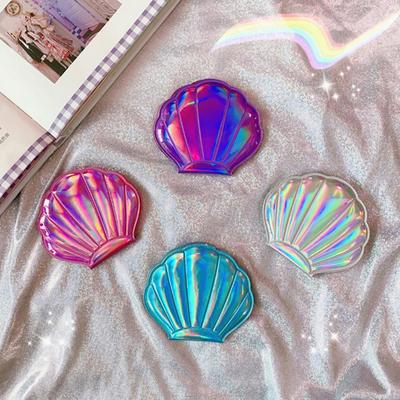 Dream Laser Color Schminkspiegel in Muschelform, 2-facher Vergrößerungsspiegel, tragbar, doppelseitig, klappbar, Tasche, Kawaii-Schminkzubehör