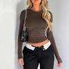 Novo Diário Fitness Deslocamento Sexy Slim Fit Y2k Camiseta Base Feminina Casual Solta Manga Comprida Top