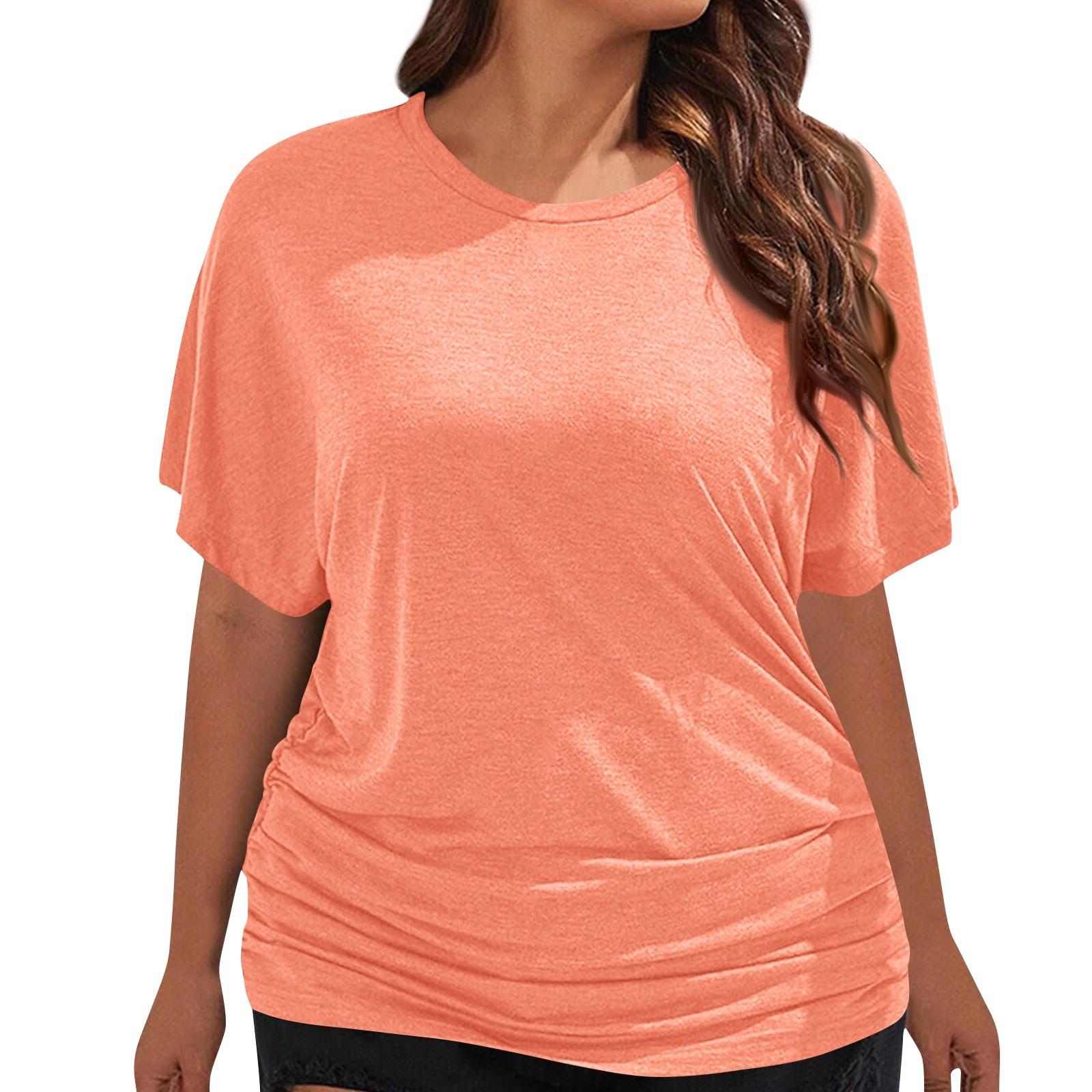 

Женская модная однотонная футболка с круглым вырезом, плиссированная, с короткими рукавами, свободная, повседневная XXXXL шафрановый