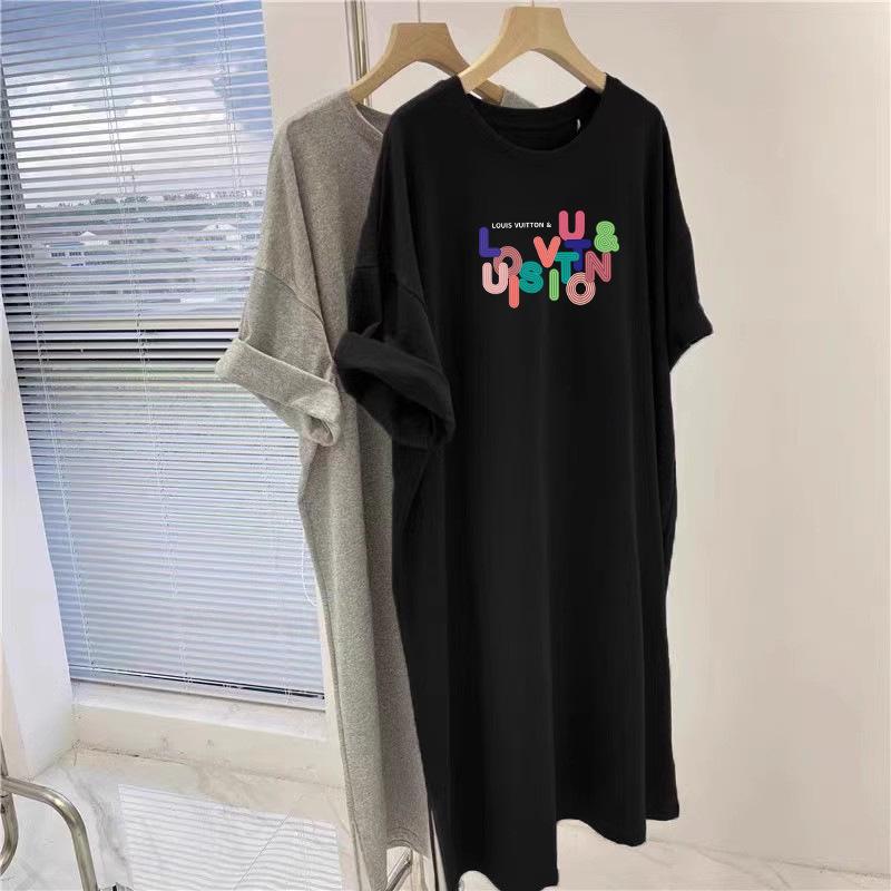 Plus Size Loose-Fit Short-Sleeve Print T-Shirt Dress, Over-the-Knee Nightgown