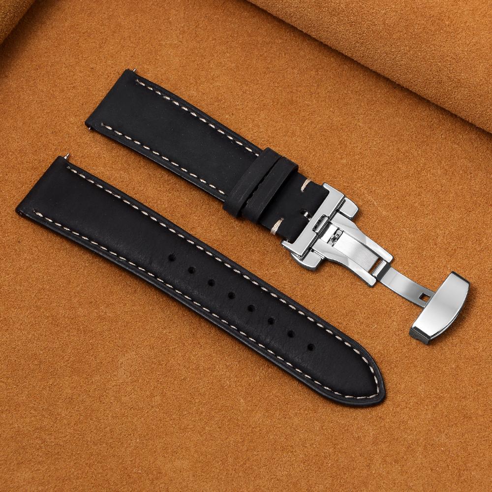 16/18/20/22/24mm Stitching Cowhide Strap for Omega for Wrist Bracelet for Seiko Vintage Leather Watch Band Butterfly Buckle Belt