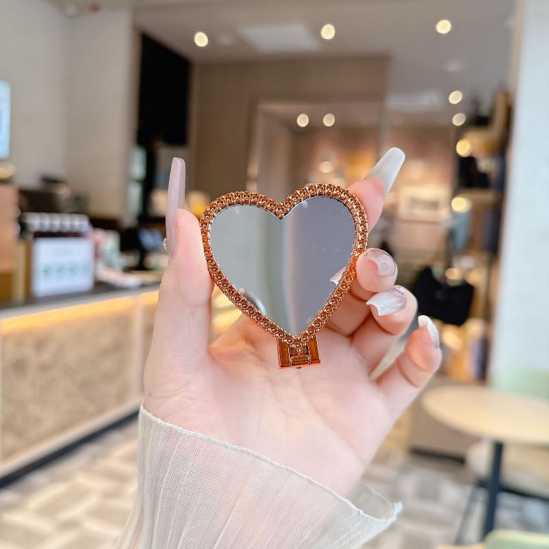 Cute Heart Mirror Sticker Type Foldable Phone Holder Portable Desktop Lazy Stand For Phone