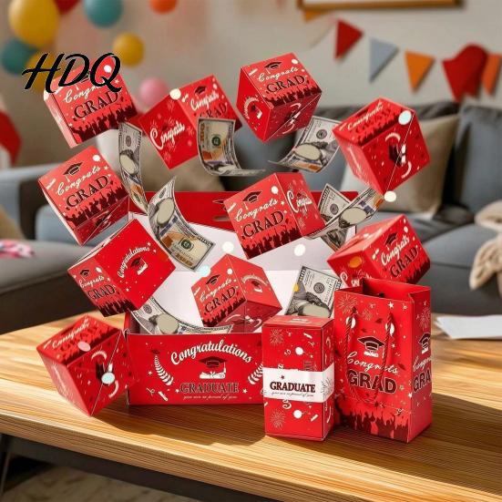 Durable Cardboard Gift Box 2026 Graduation Explosion Box DIY Pop Up Money Holder Pop-up Folding Bounce Cash Card for Grad Party Supplies Confetti