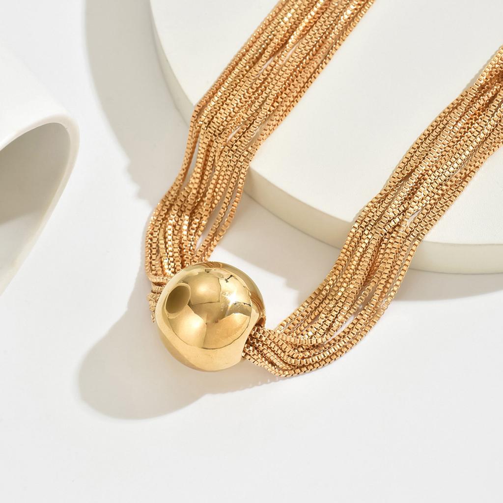 Fashion exaggerated large round bead pendant collarbone necklace, hip hop trend metal multi-layer chain collar in stock