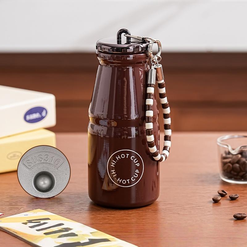 

1pc Vintage Milk Coffee Cup 280ml Mini Stainless Steel Pocket Cup Portable Travel Lanyard Direct-Drinking Thermal Cup 280ml коричневый