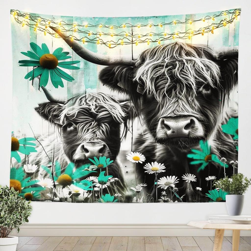 Highland Cow Wall Hanging Boys Girls Large Western Decor Tapestry For Kids Women Men Cactus Wall Blanket Highland Cattle Wall