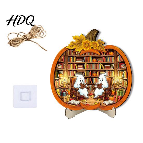 Durable Halloween Decorations Door Sign Glowing Ghost Hanging Decor Wooden LED Window Cool Patterned Ornaments Ornament for Party Spooky