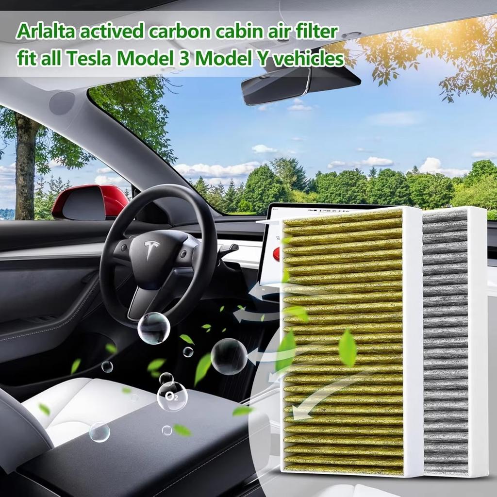 Car Air Filters With Activated Carbon For Tesla Model 3/Model Y Air Conditioning Cabin Filter Air Cleaning Suitable For Tesla