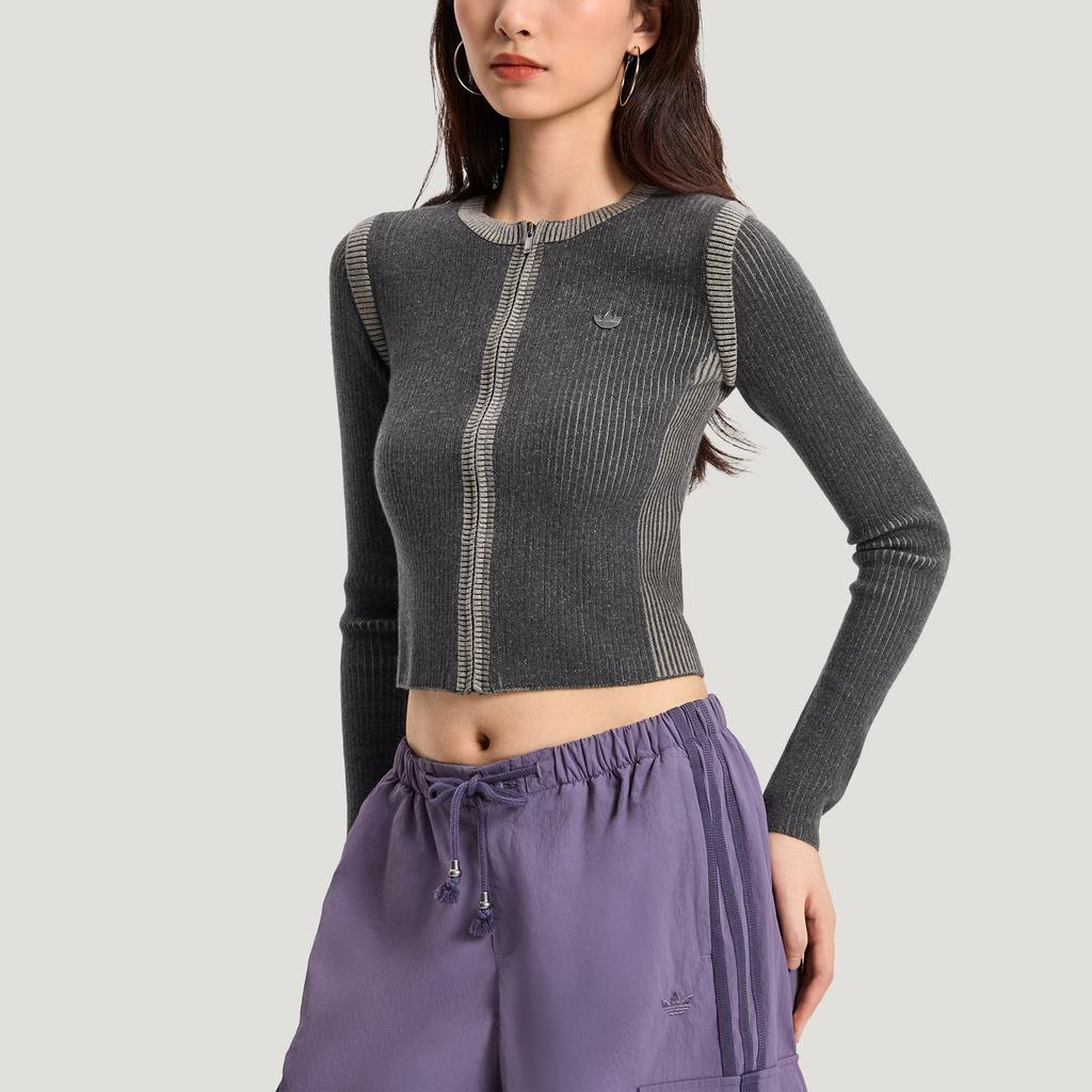 Adidas Originals Sweater Jacket Classic Fitted Comfortable Crew Neck Sports Long Sleeve Knit Top Women tops KR5037