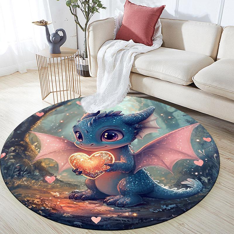 Runder Teppich mit Drachenmuster, Teppich für Wohnzimmer, Schlafzimmer, Spielzimmer, Rutschfeste Bodenmatte, Feiertagsgeschenke und Geburtstagsgeschenke.
