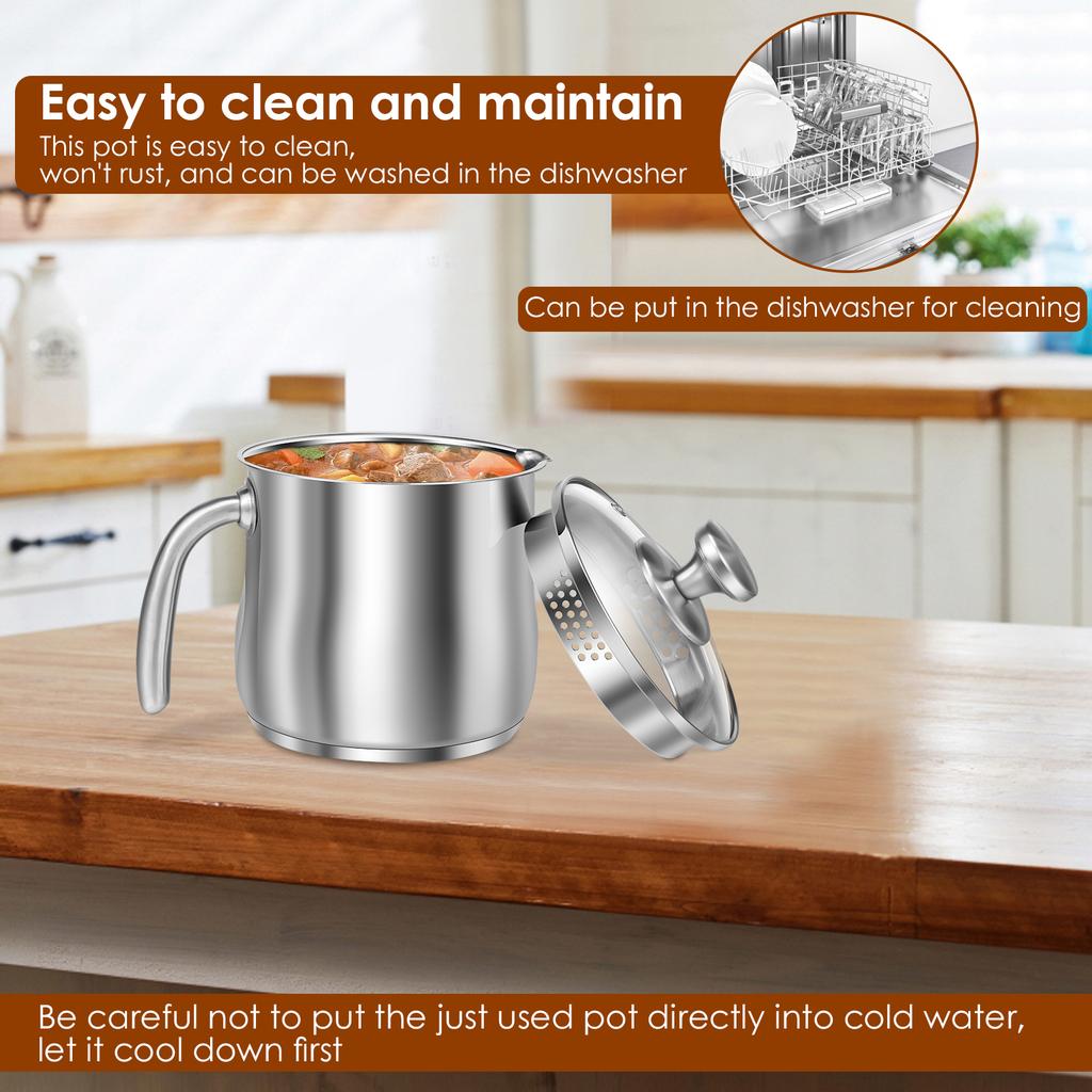 2000ML Stainless Steel Stock Pot For Soups Stews Household Noodle Cooking Pot Durable Easy to Clean Essential Kitchen Gadgets