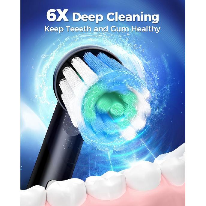 Rotating Electric Toothbrush with 8 Brush Heads for Adults and Kids, 3 Modes Rechargeable Power Toothbrush with 2-Minute Smart Timer, 45-Day Battery