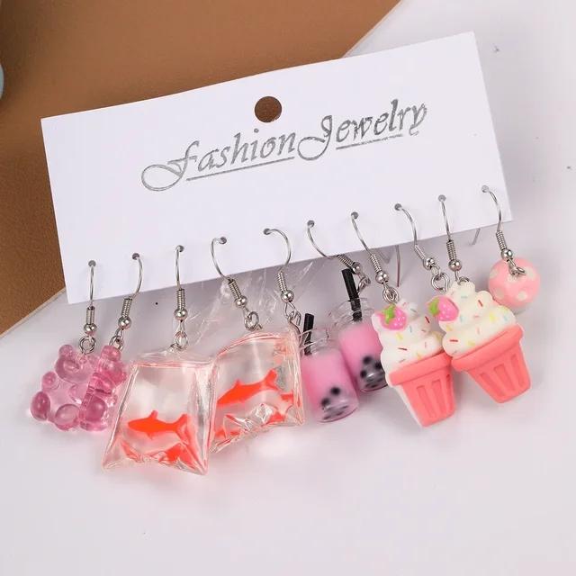 

Комплект из 5 пар новых сережек из фруктовой смолы для еды и напитков, женские серьги со свежим и сладким темпераментом 4