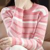 Elegant Round-neck Knitted Sweater for Women Contrasting Color Striped Sweater for Women Loose Long-sleeved Pullover for Autumn and Winter