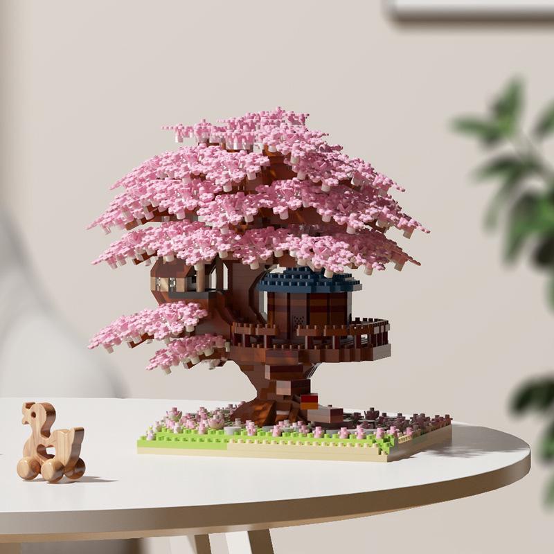 Cherry Blossom Treehouse Light-Up Building Blocks - Compatible with Lego, Flower Children's Toy, Girls' Handmade Ornament, Valentine's Day Gift.