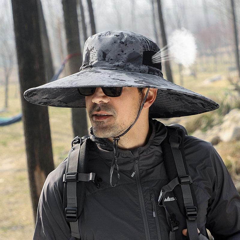 Men's Summer Outdoor Casual Sunhat Oversized Brim UV Protection Hat Outing Sports Fishing Hat