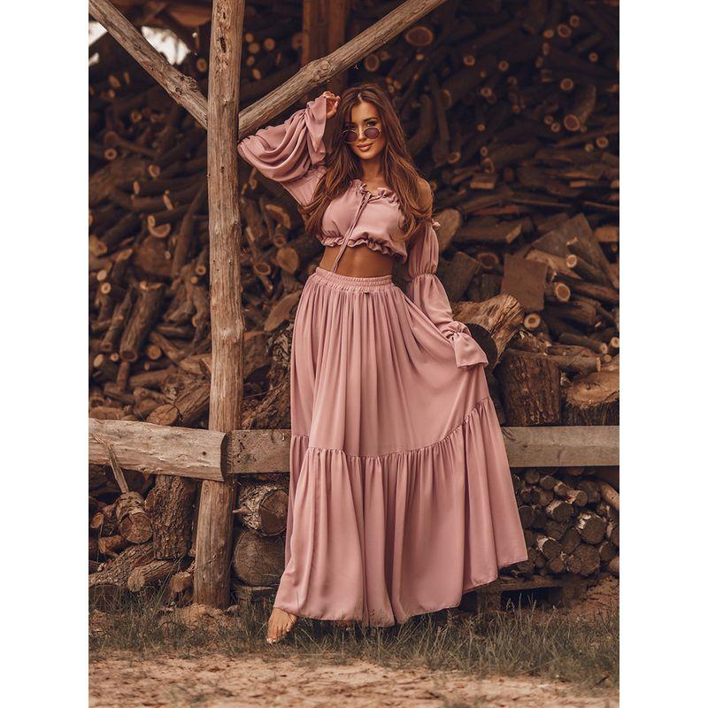 Women Sexy Casual Suit Sexy Dress Suit Vacation Style Long Sleeves off-the-Shoulder Tops