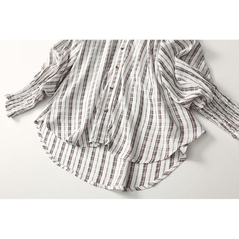 Export Export Loose and Simple Vertical Striped Cotton Silk Shirt Long Sleeves Batwing Artificial Cotton Shirt Plus Size Women's Clothing