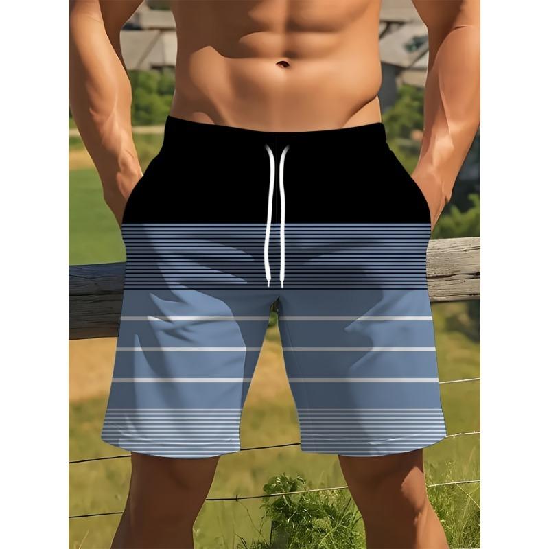 Striped Contrast Color Patchwork Style Men S High-End Geometric Print Casual Shorts Summer Thin S